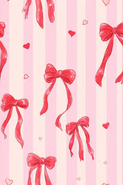 Pink Stripes Wallpaper Ribbon Bows Hearts Removable Wall Decor design