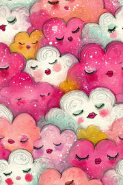 Whimsical Clouds Wallpaper Sleeping Faces Watercolor Removable Wall Decor design