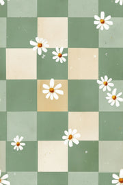 Sage Green Wallpaper Daisy Flowers Removable Checkered Wall Double Roll design