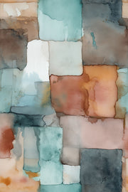 Abstract Watercolor Wallpaper Geometric Blocks Removable Teal And Terracotta Wall Double Roll design