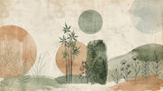 Watercolor Botanical Sketch Wallpaper Muted Green Wall Mural design