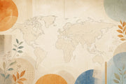 Vintage World Map Wallpaper Muted Green Botanical Wall Mural design