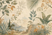 Tropical Botanical Landscape Wallpaper Vintage Panorama Wall Mural design
