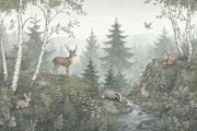 Woodland Animals Wallpaper Misty Forest Wall Mural design