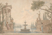 Neoclassical Temple Garden Wallpaper Vintage Landscape Wall Mural design