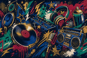 Graffiti DJ Gear Wallpaper Dark Street Art Wall Mural design