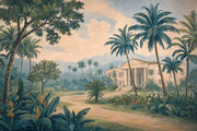 Palm Trees Tropical Landscape Wallpaper Vintage Garden Villa Wall Mural design