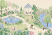 Watercolor European Park Wallpaper Gazebo River Wall Mural design