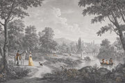 Pastoral Scenic Landscape Wallpaper Vintage Toile Wall Mural design