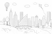 Hot Air Balloon Wallpaper Skyline Removable Cityscape Wall Decor design