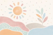 Pastel Landscape Wallpaper Watercolor Sun Wall Mural design
