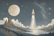 Dark Starry Sky Wallpaper Rocket Moon Removable Wall Decor design