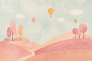 Whimsical Landscape Wallpaper Watercolor Hot Air Balloons Wall Mural design