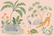 Jungle Animals Wallpaper Muted Green Kids Wall Mural design