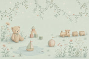 Watercolor Teddy Bear Wallpaper Pastel Toy Garden Wall Mural design