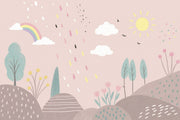 Rainbow Sun And Clouds Wallpaper Pastel Landscape Wall Mural design