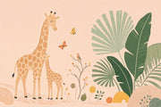 Mother And Baby Giraffe Wallpaper Watercolor Safari Wall Mural design