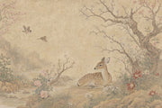 Deer And Blossom Branches Wallpaper Vintage Chinoiserie Wall Mural design