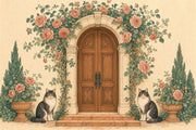 Rose Arbor Wooden Door Wallpaper Vintage Garden Wall Mural design
