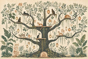 Cats In Tree Wallpaper Muted Green Botanical Wall Mural design