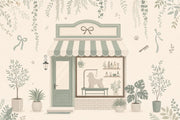 Pet Grooming Shop Wallpaper Sage Green Boutique Wall Mural design