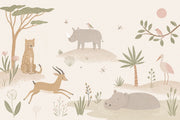 Pastel Safari Animals Wallpaper Botanical Nursery Wall Mural design