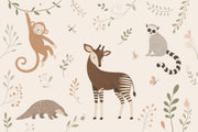 Whimsical Jungle Animals Wallpaper Soft Ivory Nursery Wall Mural design