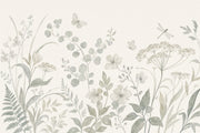 Wildflower Meadow Wallpaper Watercolor Sage Green Wall Mural design