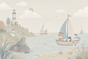 Watercolor Lighthouse Wallpaper Pastel Coastal Animals Wall Mural design