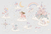 Unicorn Princess Castle Wallpaper Watercolor Fairy Tale Wall Mural design