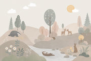 Woodland Forest Animals Wallpaper Pastel Landscape Wall Mural design