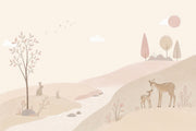 Pastel Woodland Deer Wallpaper Watercolor Nursery Wall Mural design