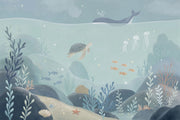 Watercolor Underwater Whale Wallpaper Coastal Nursery Wall Mural design