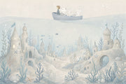 Whimsical Underwater Castle Wallpaper Watercolor Ocean Wall Mural design