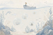 Underwater Boat Nursery Wallpaper Watercolor Coastal Wall Mural design