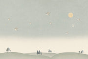 Moon And Birds Wallpaper Watercolor Landscape Wall Mural design