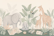 Watercolor Safari Animals Wallpaper Tropical Jungle Wall Mural design