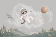 Astronaut Raccoon Wallpaper Pastel Space Nursery Wall Mural design