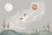 Astronaut Fox Wallpaper Muted Green Space Sky Wall Mural design