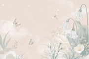 Watercolor White Bell Flowers Wallpaper Pastel Botanical Wall Mural design