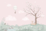 Hot Air Balloon Bunny Wallpaper Watercolor Nursery Wall Mural design