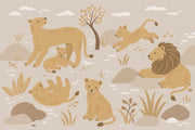 Cute Safari Lions Wallpaper Neutral Nursery Wall Mural design