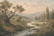 Pastoral River Landscape Wallpaper Vintage Countryside Wall Mural design
