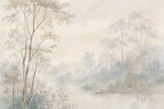 Misty Woodland Trees Wallpaper Watercolor Landscape Wall Mural design