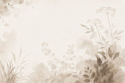 Watercolor Wildflowers Wallpaper Ivory Beige Leaves Wall Mural design