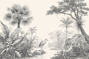 Tropical Jungle Wallpaper Black And Ivory Toile Wall Mural design