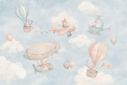 Hot Air Balloon Sky Wallpaper Watercolor Nursery Wall Mural design