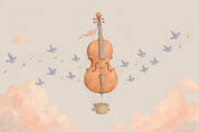 Violin Hot Air Balloon Wallpaper Watercolor Sky Wall Mural design