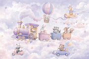 Pastel Animal Train Wallpaper Watercolor Nursery Wall Mural design