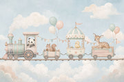 Pastel Toy Train Wallpaper Cloudy Sky Wall Mural design